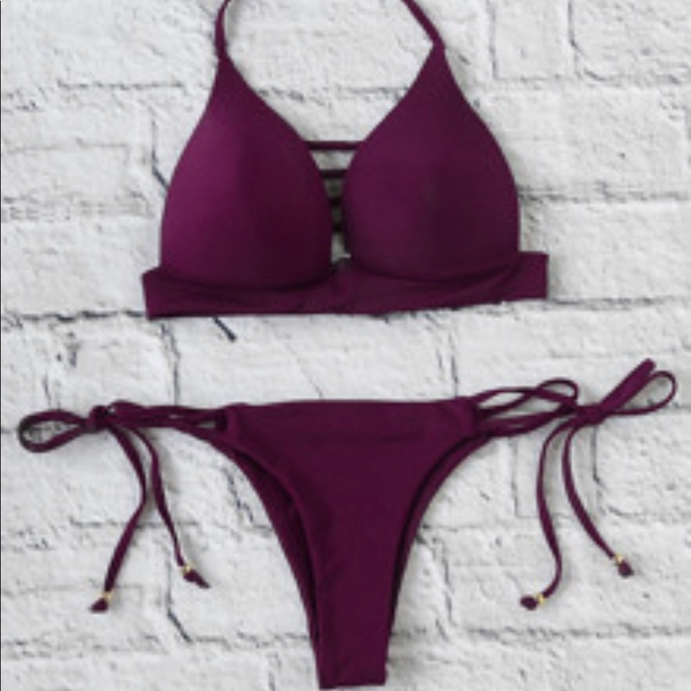 Sexy, burgundy, tie-side, halter bikini